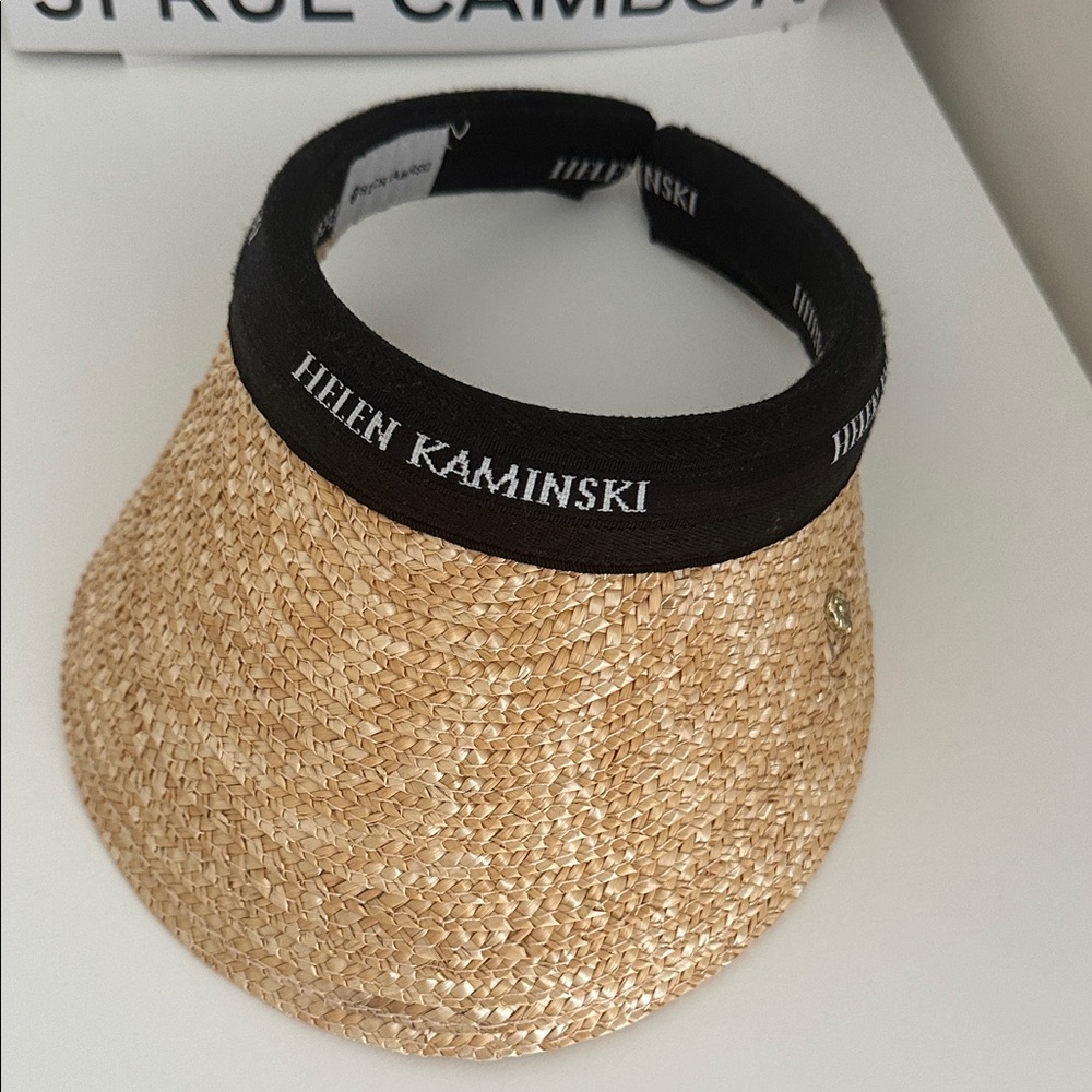 Helen Kaminski Natural Straw Visor with Black Band